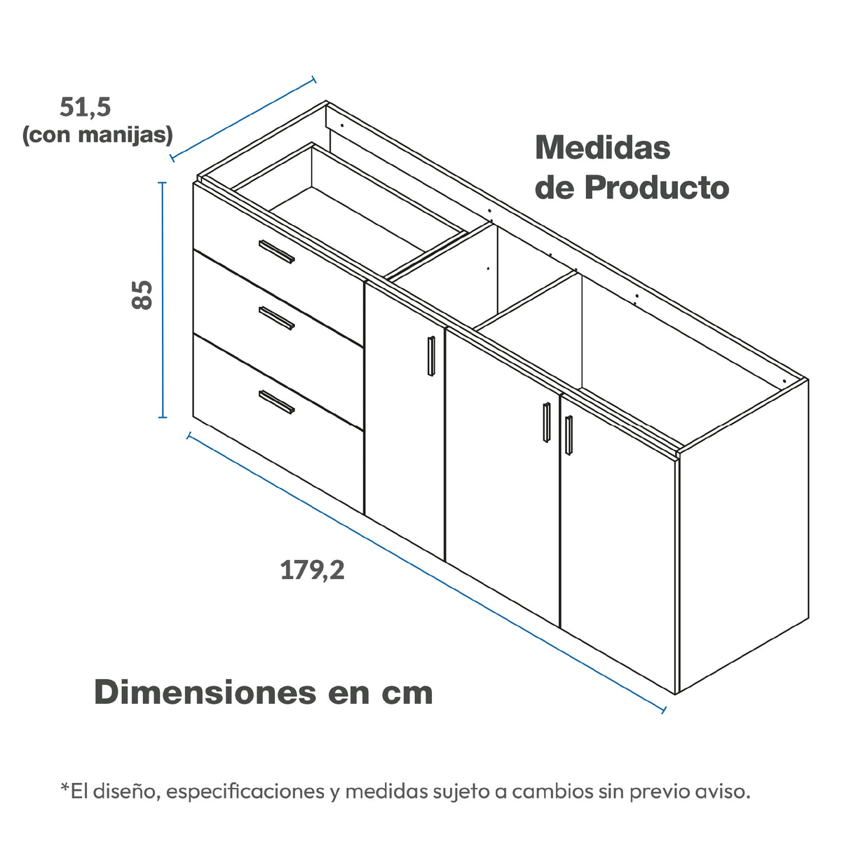 Mueble Inferior de Cocina Challenger Nola 179.2x85cm sin Meson y sin Estufa - MUEBLES INFERIORES DE COCINA | Bylmo