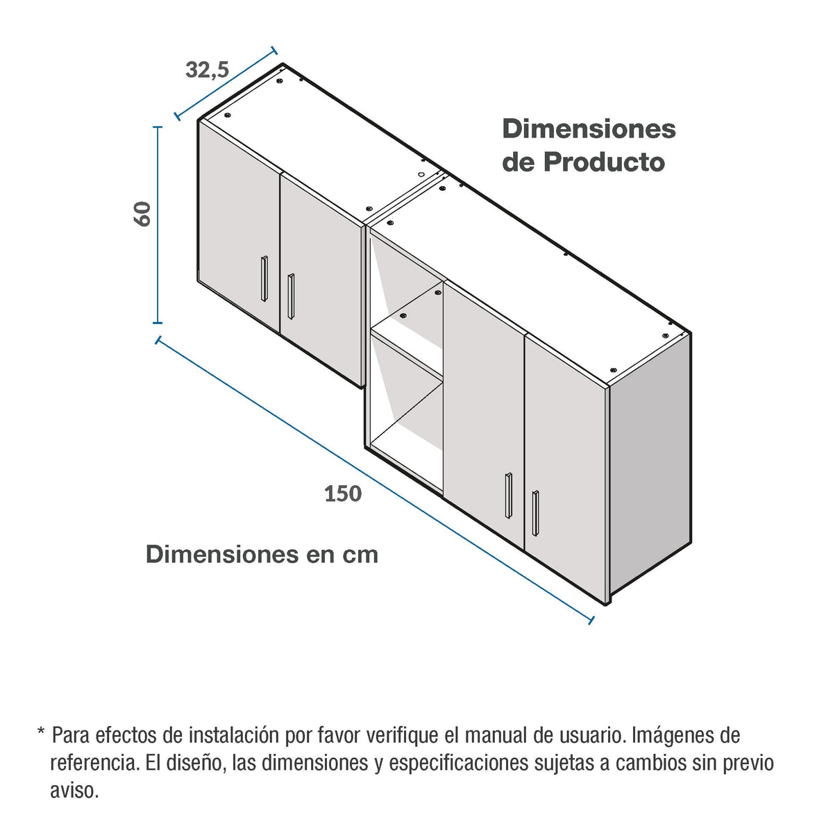 Mueble Superior de Cocina Challenger Nola 150x60cm con Espacio para Extractor