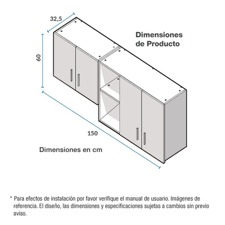Mueble Superior de Cocina Challenger Nola 150x60cm con Espacio para Extractor