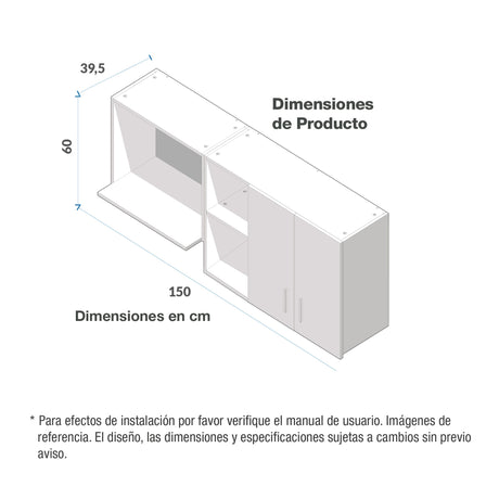 Mueble Superior de Cocina Challenger Nola 150x60cm con Espacio para Extractor y con Espacio para Microondas - MUEBLES SUPERIORES DE COCINA | Bylmo