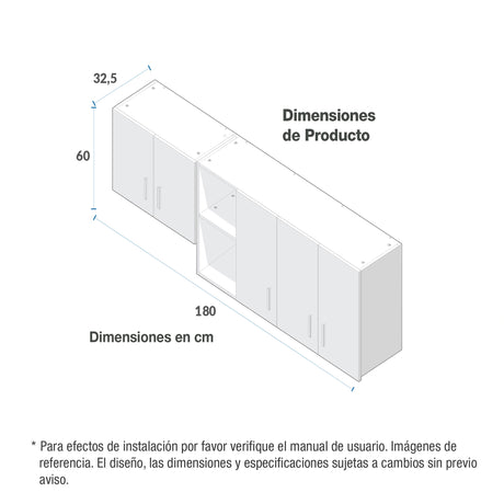 Mueble Superior de Cocina Challenger Acandi 180x60cm con Espacio para Extractor - MUEBLES SUPERIORES DE COCINA | Bylmo
