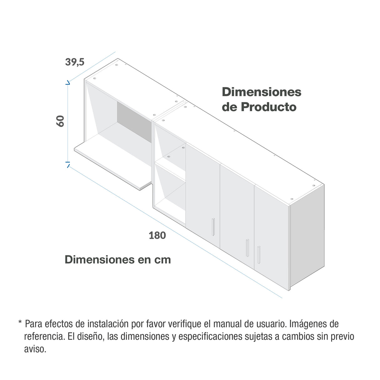 Mueble Superior de Cocina Challenger Acandi 180x60cm con Espacio para Extractor y con Espacio para Microondas - MUEBLES SUPERIORES DE COCINA | Bylmo