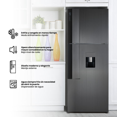 Nevera Inverter Challenger E - Cool Gris Oscuro 68x185cm No Frost de 462 Litros con Dispensador de Agua y con Congelador - NEVERAS | Bylmo