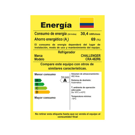 Nevera Inverter Challenger E - Cool Gris Oscuro 68x185cm No Frost de 462 Litros con Dispensador de Agua y con Congelador - NEVERAS | Bylmo
