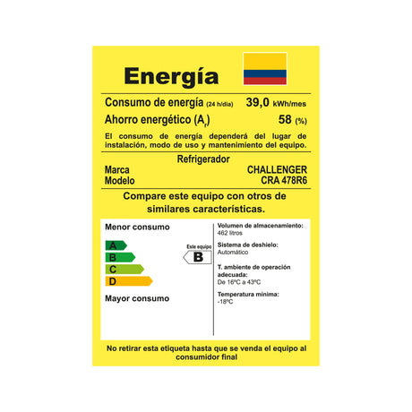 Nevera Challenger E - Cool Gris 68x185cm No Frost de 462 Litros con Dispensador de Agua y con Congelador - NEVERAS | Bylmo