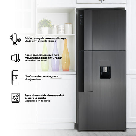Nevera Inverter Challenger E - Cool Gris Oscuro 68x180cm No Frost de 403 Litros con Dispensador de Agua y con Congelador - NEVERAS | Bylmo