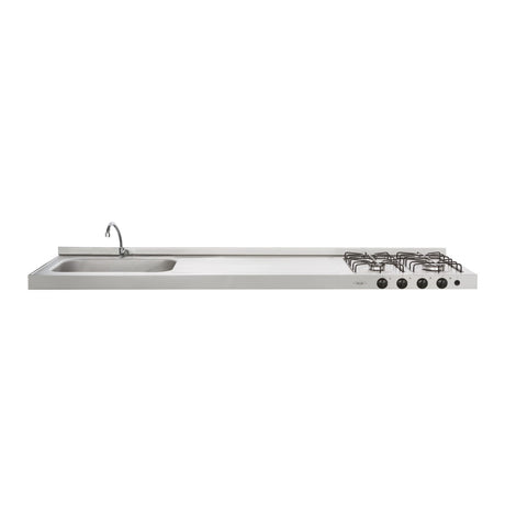 Mesón de Cocina Haceb Acero 180x53.5cm Con Pozuelo Lado Izquierdo y Estufa - MESONES DE COCINA | Bylmo