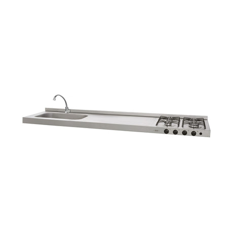 Mesón de Cocina Haceb Acero 180x53.5cm Con Pozuelo Lado Izquierdo y Estufa - MESONES DE COCINA | Bylmo