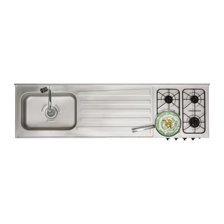 Mesón de Cocina Haceb Acero 180x53.5cm Con Pozuelo Lado Izquierdo y Estufa - MESONES DE COCINA | Bylmo