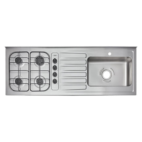 Mesón de Cocina Haceb Acero 155.5x60cm Con Pozuelo Lado Derecho y Estufa - MESONES DE COCINA | Bylmo
