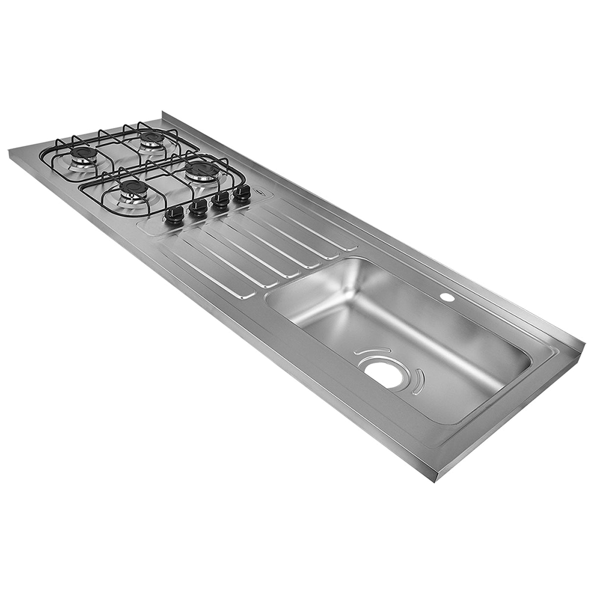 Mesón de Cocina Haceb Acero 155.5x60cm Con Pozuelo Lado Derecho y Estufa - MESONES DE COCINA | Bylmo