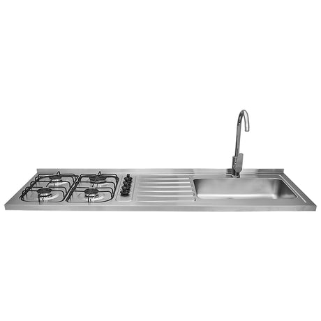 Mesón de Cocina Haceb Acero 155.5x60cm Con Pozuelo Lado Derecho y Estufa - MESONES DE COCINA | Bylmo
