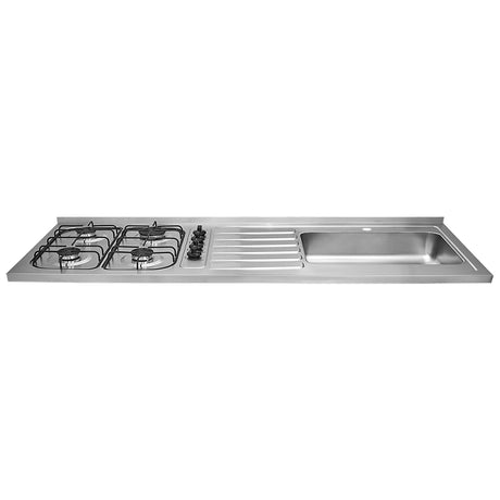 Mesón de Cocina Haceb Acero 155.5x60cm Con Pozuelo Lado Derecho y Estufa - MESONES DE COCINA | Bylmo