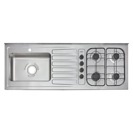Mesón de Cocina Haceb Acero 155.5x60cm Con Pozuelo Lado Izquierdo y Estufa - MESONES DE COCINA | Bylmo