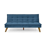 Sofá Cama Morrison Azul y Matiz Caoba 174x80cm de Tres Puestos Reclinable sin Apoya Brazos - SOFAS Y POLTRONAS | Bylmo