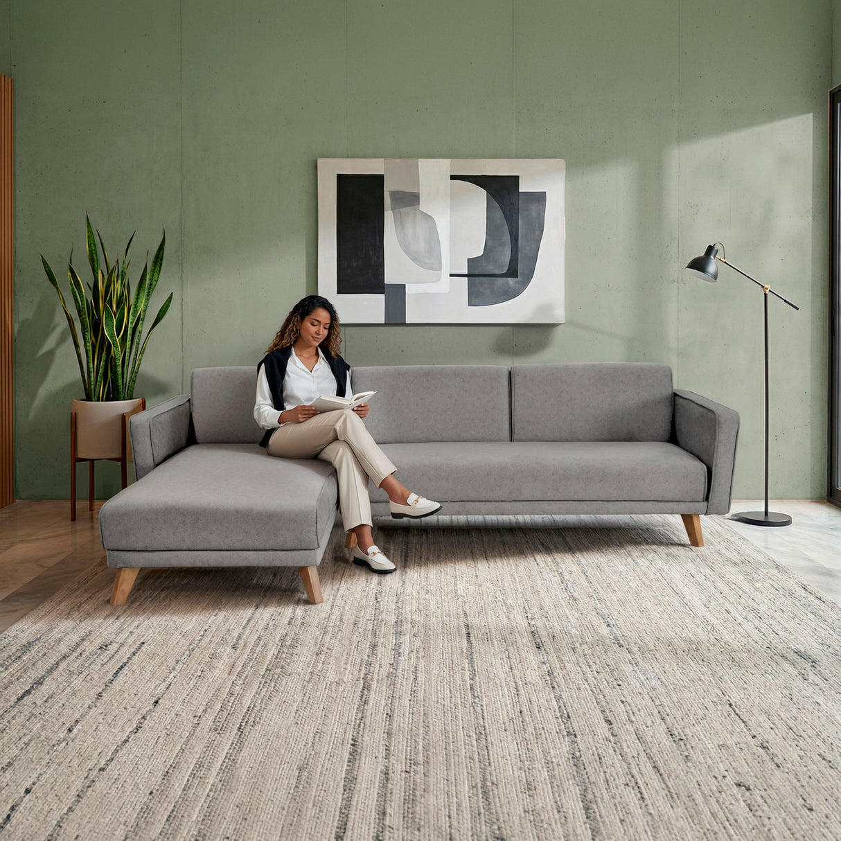 Sofá Cama en L Derecha Chelsea Gris y Matiz Caoba 175x76cm de Dos Puestos Reclinable con Apoya Brazos - SOFAS Y POLTRONAS | Bylmo