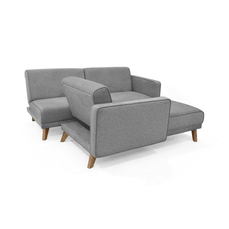 Sofá Cama en L Derecha Chelsea Gris y Matiz Caoba 175x76cm de Dos Puestos Reclinable con Apoya Brazos - SOFAS Y POLTRONAS | Bylmo