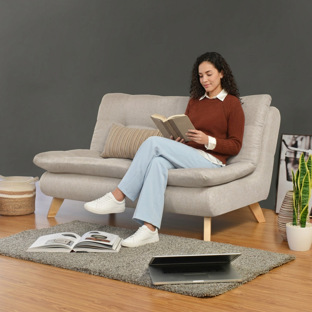 Sofá Toulouse Beige y Matiz Natural 140x80cm de Dos Puestos sin Apoya Brazos - SOFAS Y POLTRONAS | Bylmo
