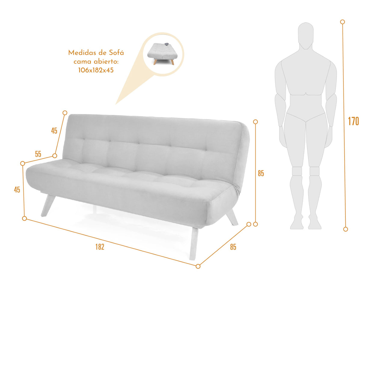 Sofá Cama Porto Plata y Matiz Natural 182x85cm de Tres Puestos Reclinable sin Apoya Brazos - SOFAS Y POLTRONAS | Bylmo