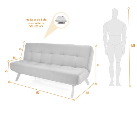 Sofá Cama Porto Plata y Matiz Natural 182x85cm de Tres Puestos Reclinable sin Apoya Brazos - SOFAS Y POLTRONAS | Bylmo