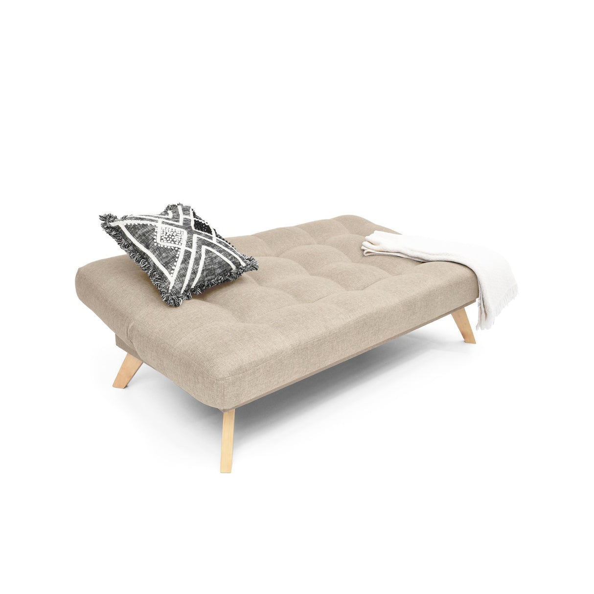 Sofá Cama Porto Beige y Matiz Natural 182x85cm de Tres Puestos Reclinable sin Apoya Brazos - SOFAS Y POLTRONAS | Bylmo