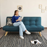 Sofá Cama Porto Azul y Matiz Natural 182x85cm de Tres Puestos Reclinable sin Apoya Brazos - SOFAS Y POLTRONAS | Bylmo