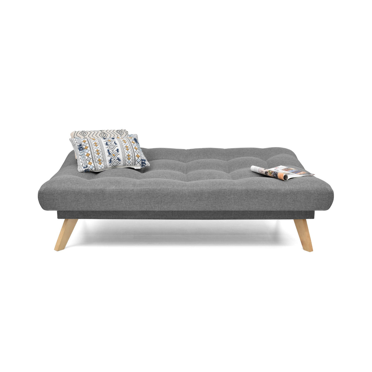 Sofá Cama Porto Gris y Matiz Natural 182x85cm de Tres Puestos Reclinable sin Apoya Brazos - SOFAS Y POLTRONAS | Bylmo