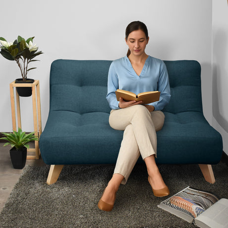 Sofá Navara Azul y Matiz Natural 121x82cm de Dos Puestos sin Apoya Brazos - SOFAS Y POLTRONAS | Bylmo