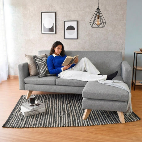 Sofá en L Burdeos Plata y Matiz Natural 192x82cm de Tres Puestos con Apoya Brazos - SOFAS Y POLTRONAS | Bylmo