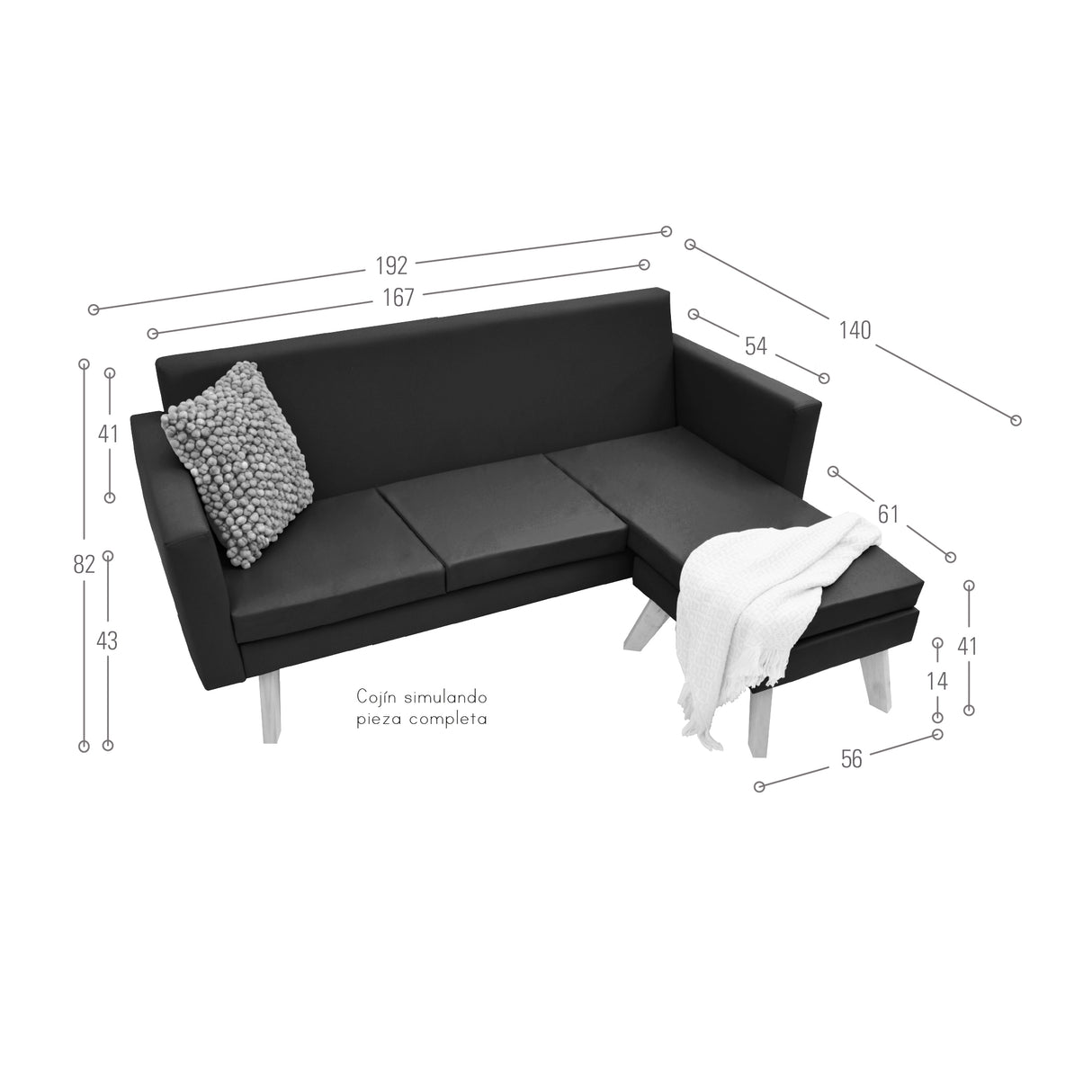 Sofá en L Burdeos Plata y Matiz Natural 192x82cm de Tres Puestos con Apoya Brazos - SOFAS Y POLTRONAS | Bylmo