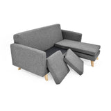 Sofá en L Burdeos Gris y Matiz Natural 192x82cm de Tres Puestos con Apoya Brazos - SOFAS Y POLTRONAS | Bylmo