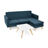 Sala Burdeos Azul y Matiz Natural 192x82cm de Tres Puestos con Apoya Brazos - SOFAS Y POLTRONAS | Bylmo