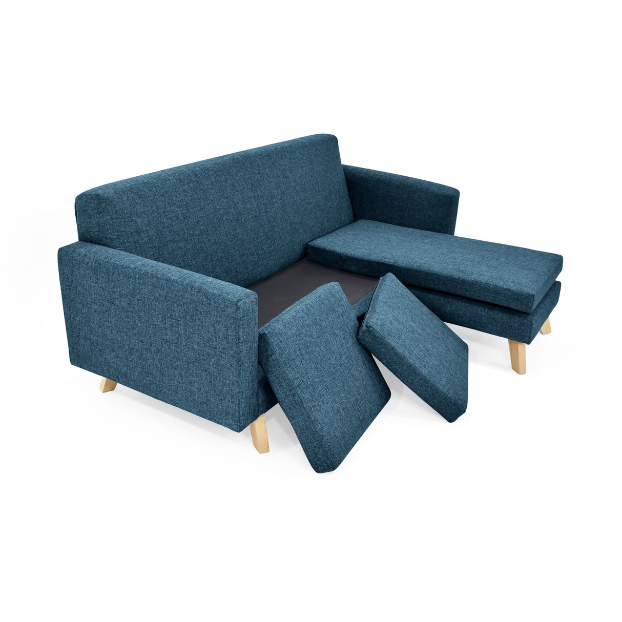 Sala Burdeos Azul y Matiz Natural 192x82cm de Tres Puestos con Apoya Brazos - SOFAS Y POLTRONAS | Bylmo