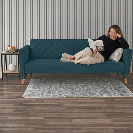 Sofá Cama Artemisa Azul y Matiz Natural 196x78cm de Tres Puestos Reclinable con Apoya Brazos - SOFAS Y POLTRONAS | Bylmo