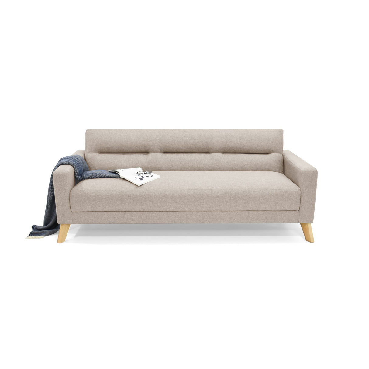 Sofá Cama Sion Beige y Matiz Natural 206x82cm de Tres Puestos Reclinable con Apoya Brazos - SOFAS Y POLTRONAS | Bylmo
