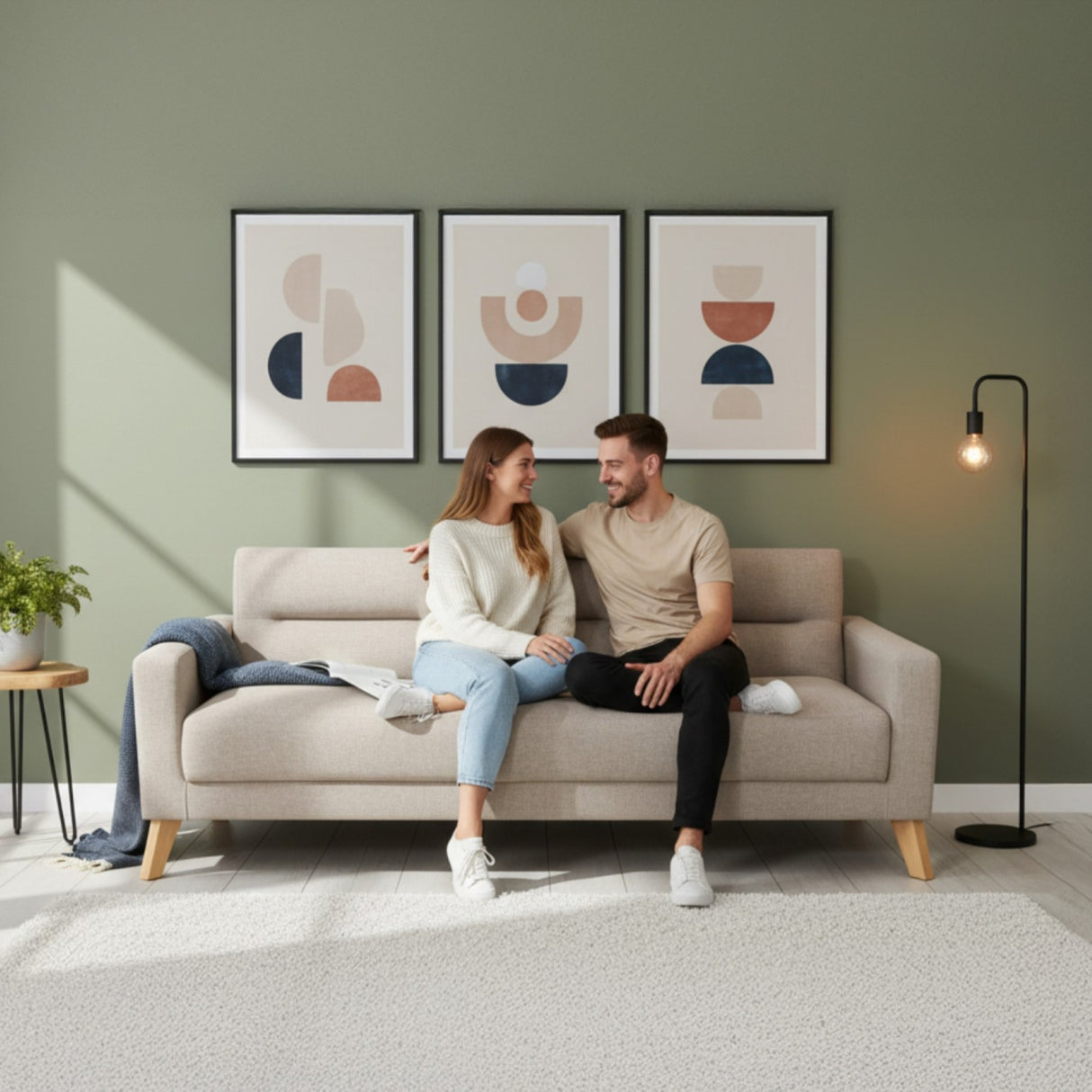 Sofá Cama Sion Beige y Matiz Natural 206x82cm de Tres Puestos Reclinable con Apoya Brazos - SOFAS Y POLTRONAS | Bylmo