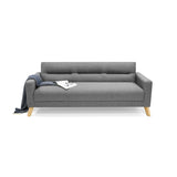 Sofá Cama Sion Gris y Matiz Natural 206x82cm de Tres Puestos Reclinable con Apoya Brazos - SOFAS Y POLTRONAS | Bylmo