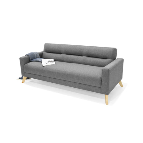 Sofá Cama Sion Gris y Matiz Natural 206x82cm de Tres Puestos Reclinable con Apoya Brazos - SOFAS Y POLTRONAS | Bylmo