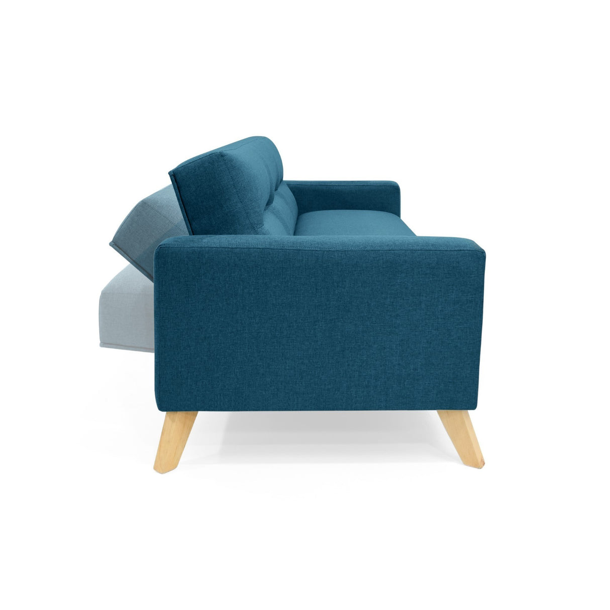 Sofá Cama Sion Azul y Matiz Natural 206x82cm de Tres Puestos Reclinable con Apoya Brazos - SOFAS Y POLTRONAS | Bylmo