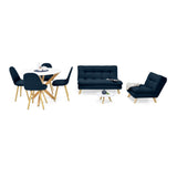 Combo Sala y Comedor Toulouse Azul y Matiz Natural 140x80cm de Dos Puestos sin Apoya Brazos con Cuatro Sillas - SOFAS Y POLTRONAS | Bylmo