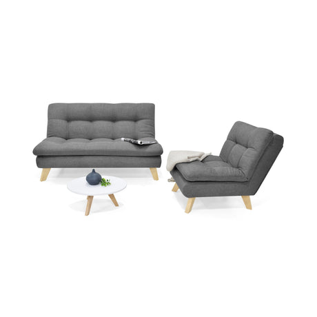 Combo Sala y Comedor Toulouse Gris y Matiz Natural 140x80cm de Dos Puestos sin Apoya Brazos y con 4 Sillas de Comedor - SOFAS Y POLTRONAS | Bylmo