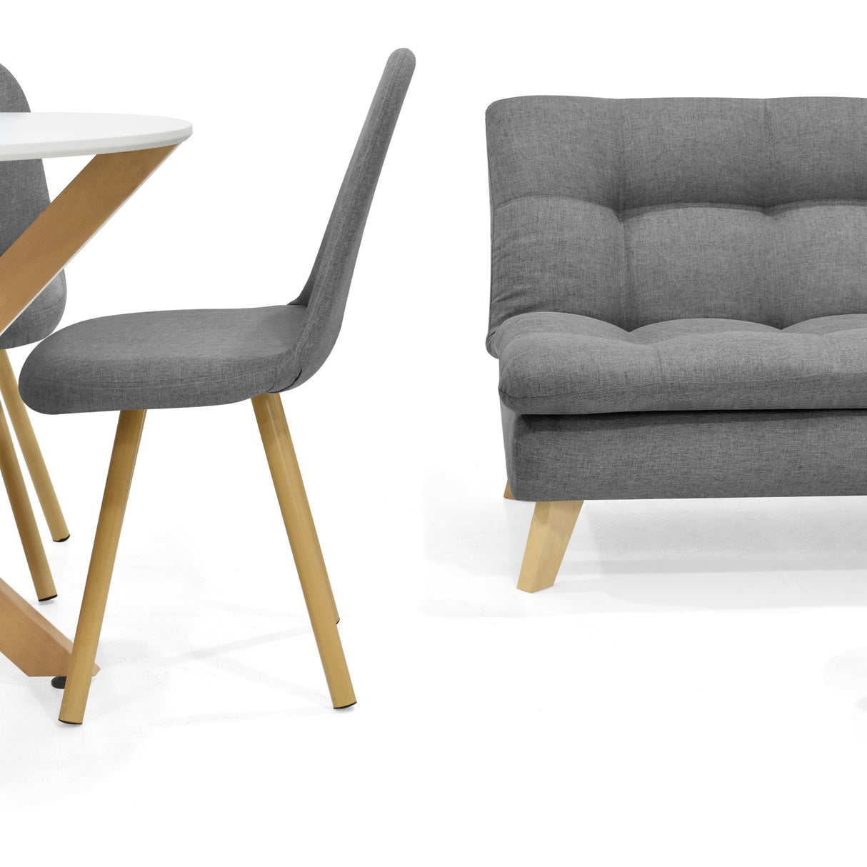 Combo Sala y Comedor Toulouse Gris y Matiz Natural 140x80cm de Dos Puestos sin Apoya Brazos y con 4 Sillas de Comedor - SOFAS Y POLTRONAS | Bylmo
