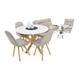 Combo Sala y Comedor Toulouse Beige y Matiz Natural 140x80cm de Dos Puestos sin Apoya Brazos y con Cuatro Sillas - SOFAS Y POLTRONAS | Bylmo