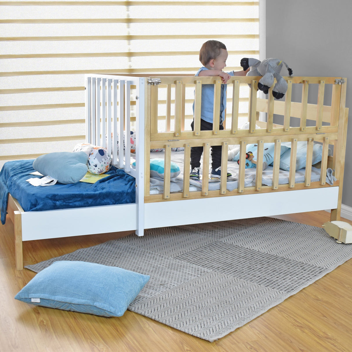 Cama Cuna Cincinnati Matiz Natural y Blanco 110x95cm para colchón Sencillo 100 X 190 Cm con Cabecero - CAMAS | Bylmo