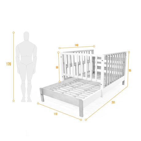 Cama Cuna Cincinnati Matiz Natural y Blanco 110x95cm para colchón Sencillo 100 X 190 Cm con Cabecero - CAMAS | Bylmo