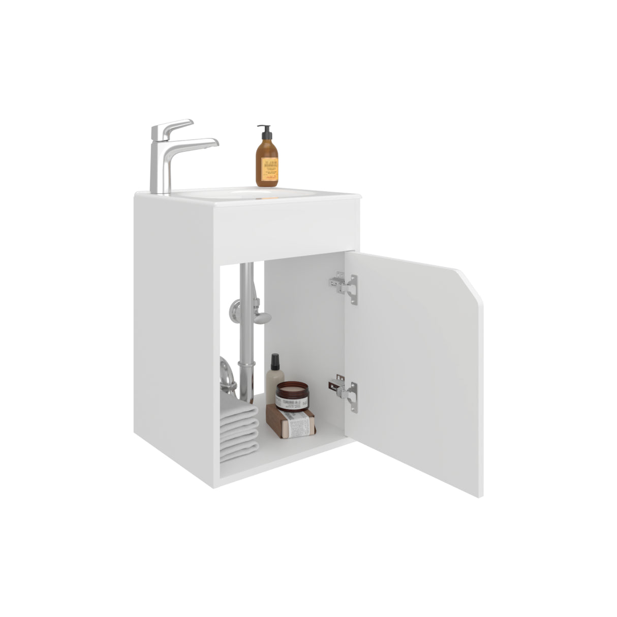 Mueble para Lavamanos Bethel Blanco 39.4x55cm Flotante Individual con Lavamanos de Sobreponer y con Una Puerta - MUEBLES PARA LAVAMANOS | Bylmo