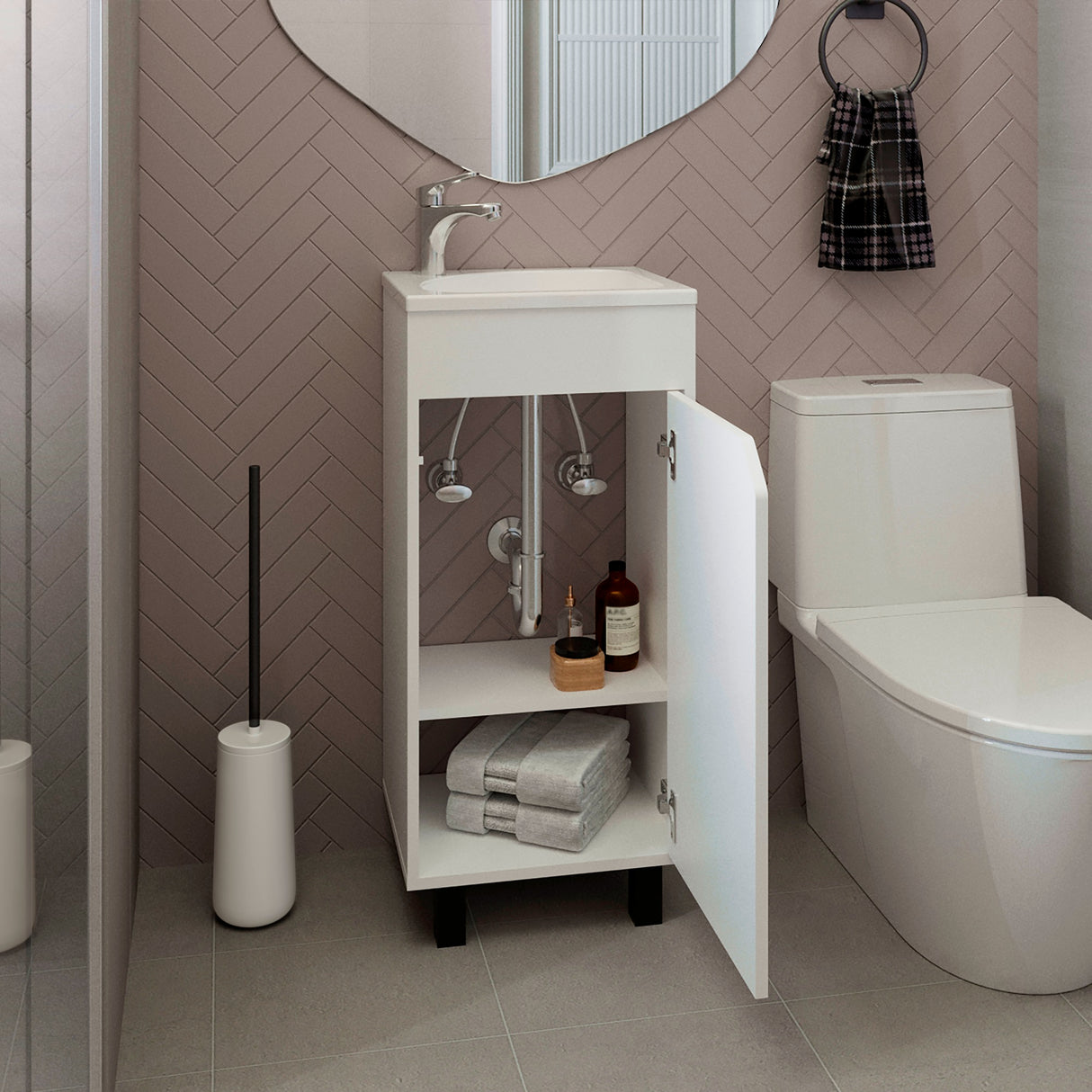 Mueble para Lavamanos Bethel Blanco 40x86.4cm Individual con Lavamanos de Sobreponer y con Una Puerta - MUEBLES PARA LAVAMANOS | Bylmo