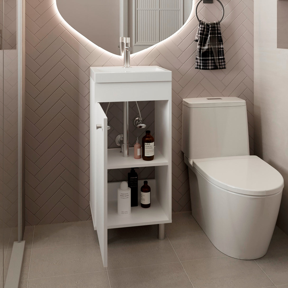 Mueble para Lavamanos Rivera Blanco 40.2x84cm Individual con Lavamanos de Sobreponer y con Una Puerta - MUEBLES PARA LAVAMANOS | Bylmo
