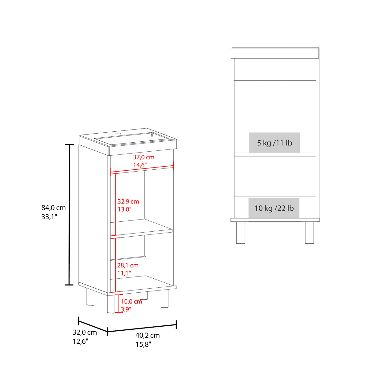 Mueble para Lavamanos Rivera Blanco 40.2x84cm Individual con Lavamanos de Sobreponer y con Una Puerta - MUEBLES PARA LAVAMANOS | Bylmo