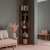 Estantería Home E7 Avellana 30x180.6cm Triangular con Cinco Compartimientos y con Cuatro Entrepaños - BIBLIOTECAS Y ESTANTERIAS | Bylmo